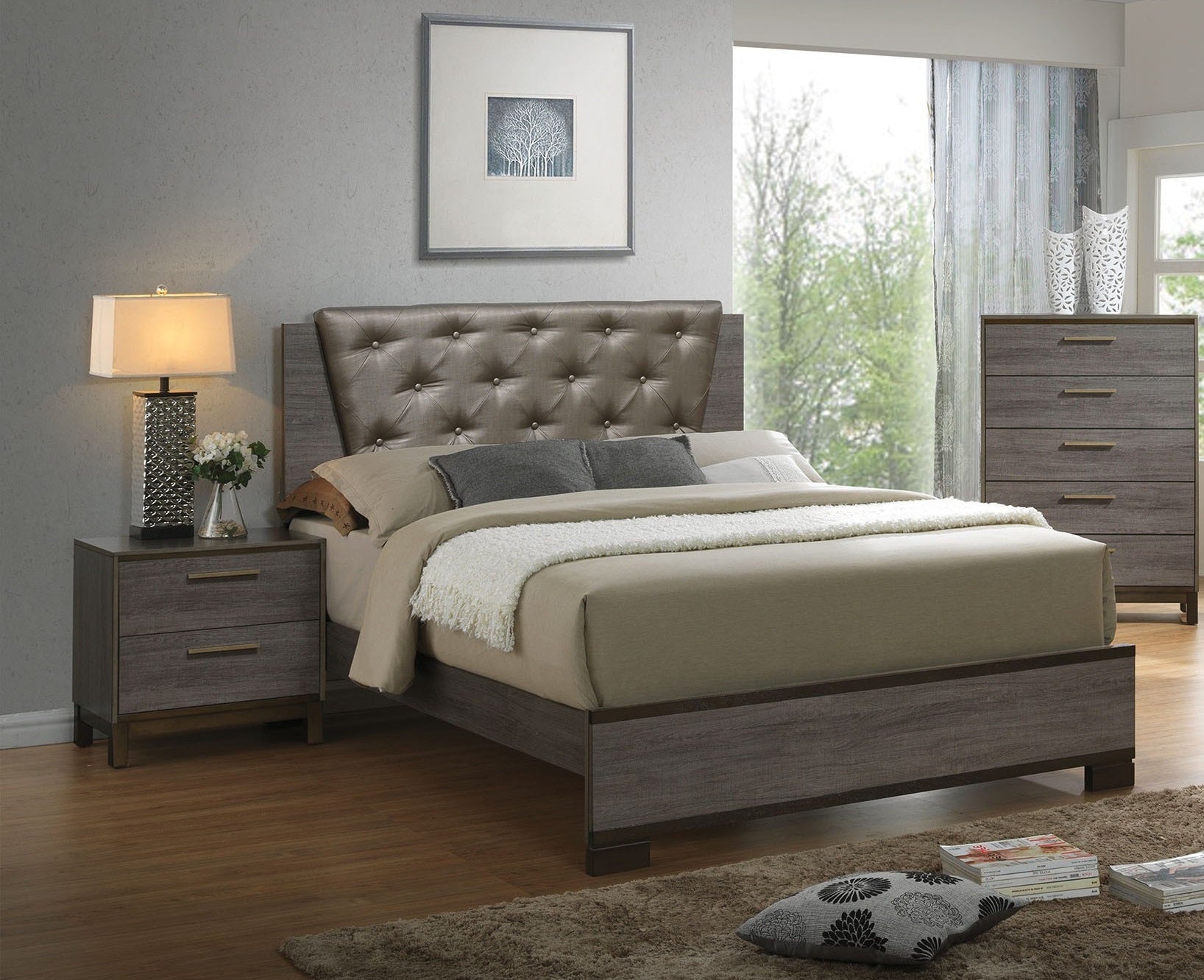 Contemporary Nightstand Two Tone Antique Gray