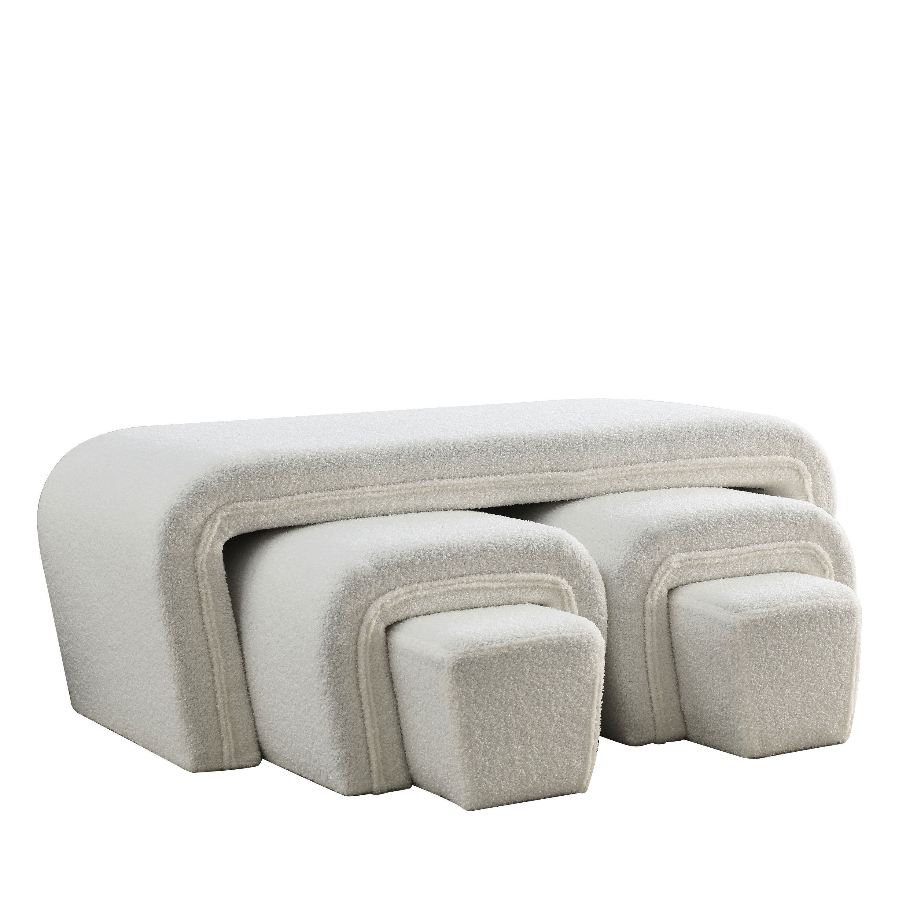 Contemporary 46" W Bench, including Four Nesting Benches - White Teddy