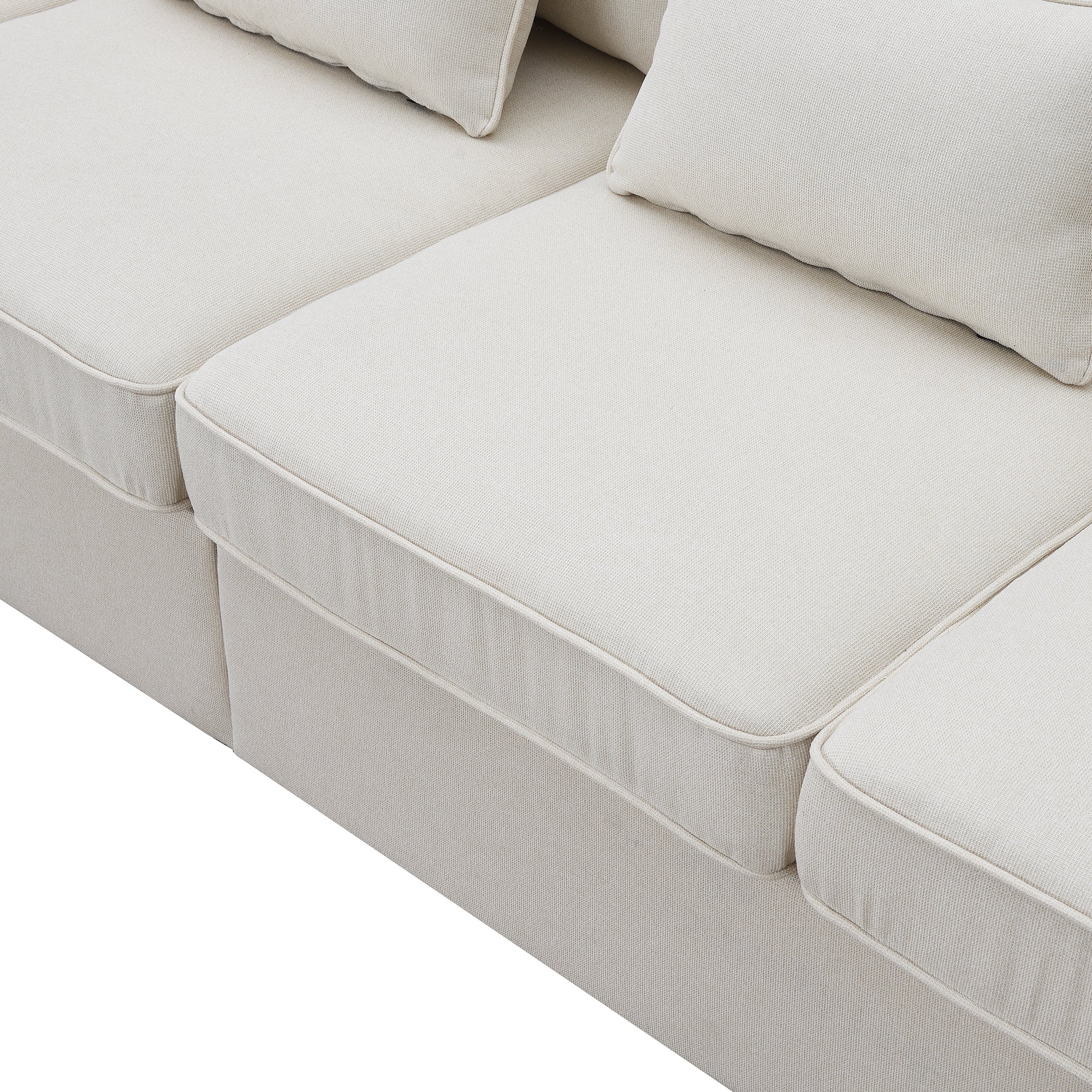 104" 4-Seater Modern Linen Fabric Sofa with Armrest Pockets and 4 Pillows,Minimalist Style Couch - Beige