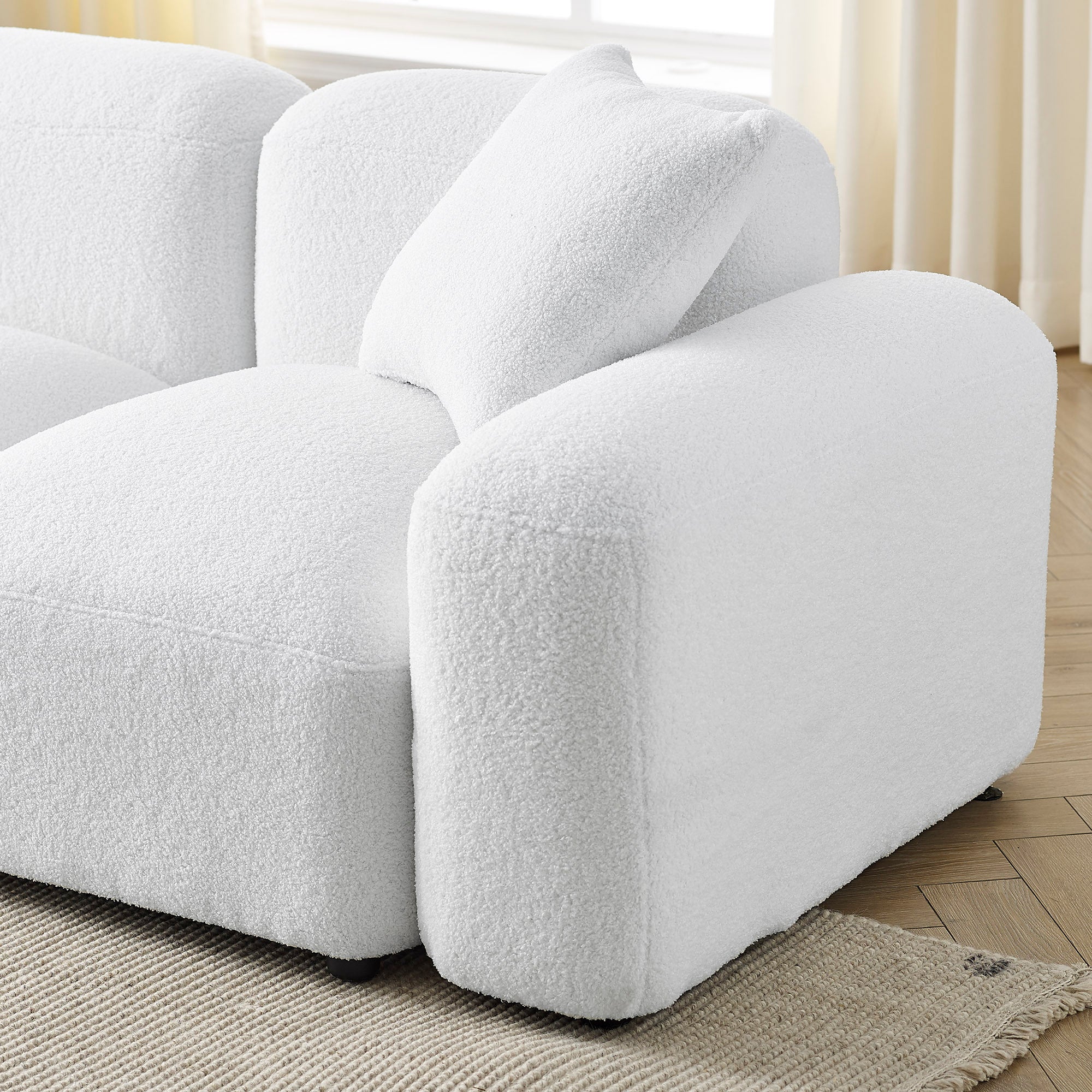 Teddy Fabric L-Shape Modular Sectional Sofa, DIY Combination - White
