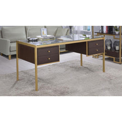 Clear Glass with Metal Frame Desk - Gold & Brown finish
