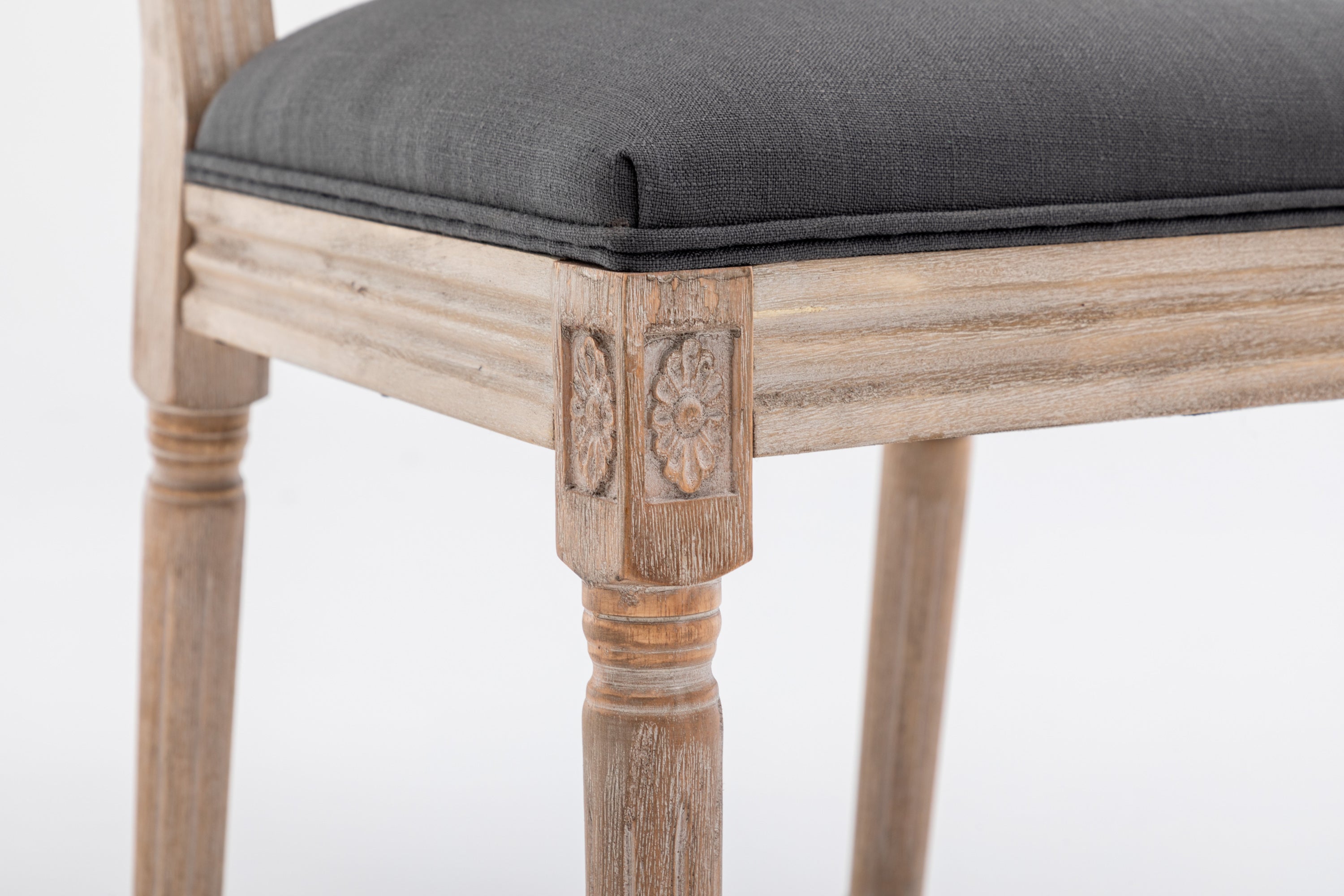 French Style Antique Painting Linen Back Dining Chair (Set of 2) - Grey