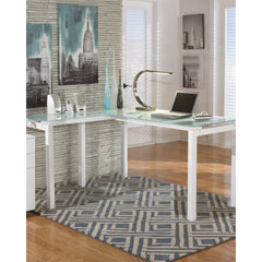 Contemporary Home Office L-Desk - White / Glass