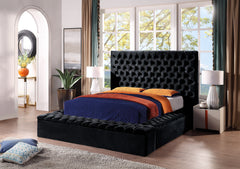 Queen Size with Storage Locker Deep Button Tufting Silver Metal Leg - Black