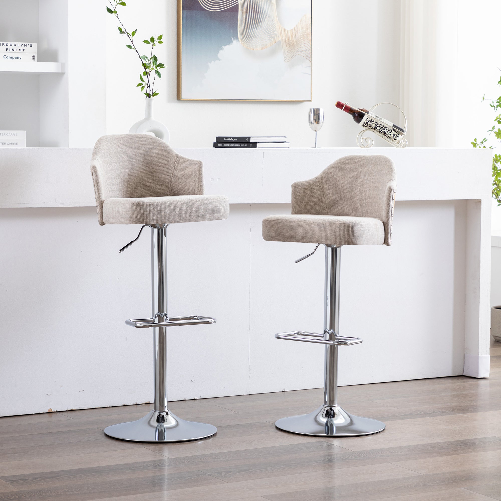 Counter Swivel Bar Stools Adjustable (Set of 2) - Beige