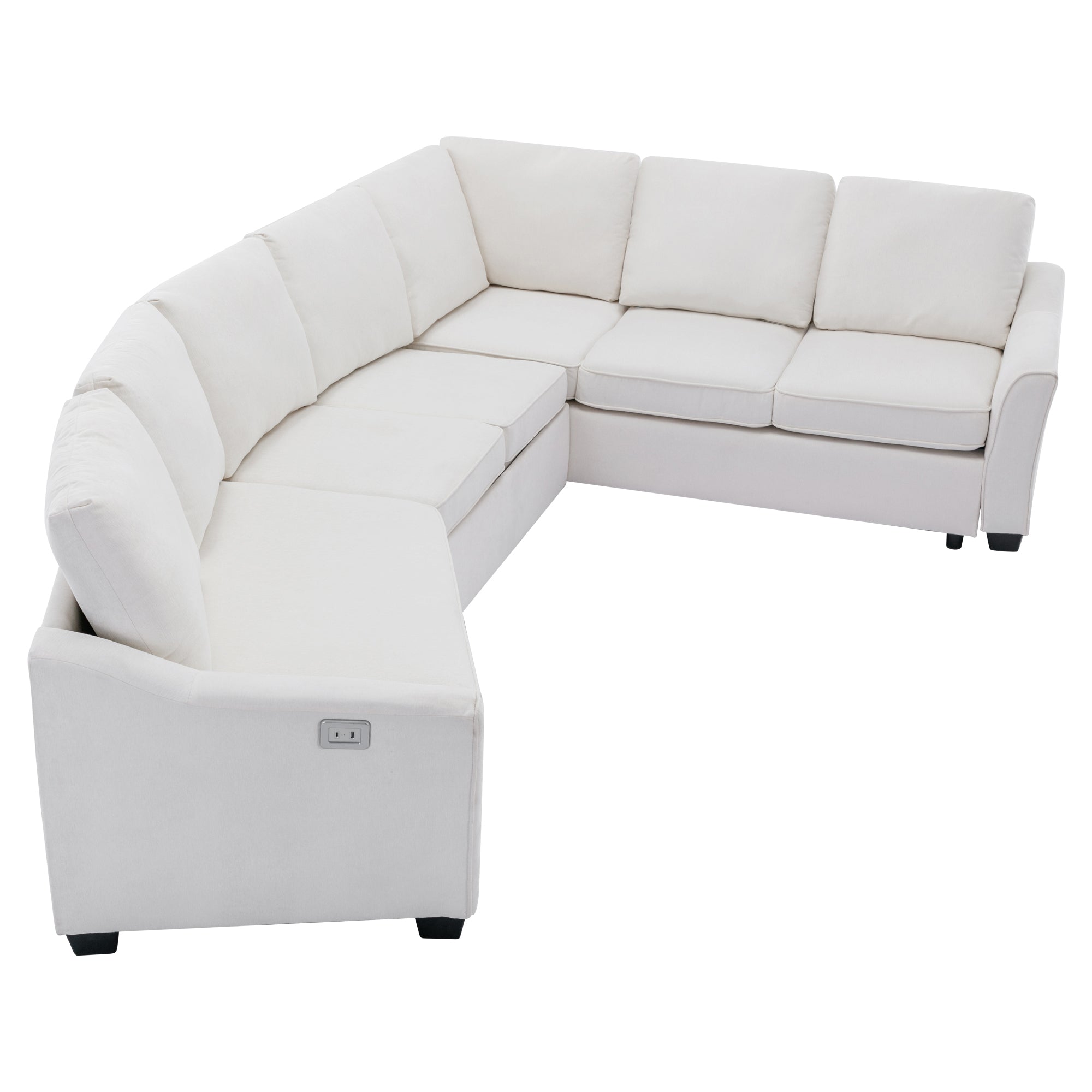 129.5" Sectional Sleeper Sofa with Pull-Out Bed Modern L-Shape Couch Bed with USB Charging Port - Beige