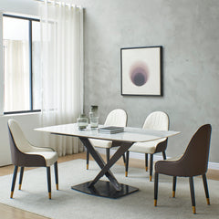 MAICOSY 63" Artificial Stone Dining Table Rectangular Black Metal Frame Leg (chairs not included)