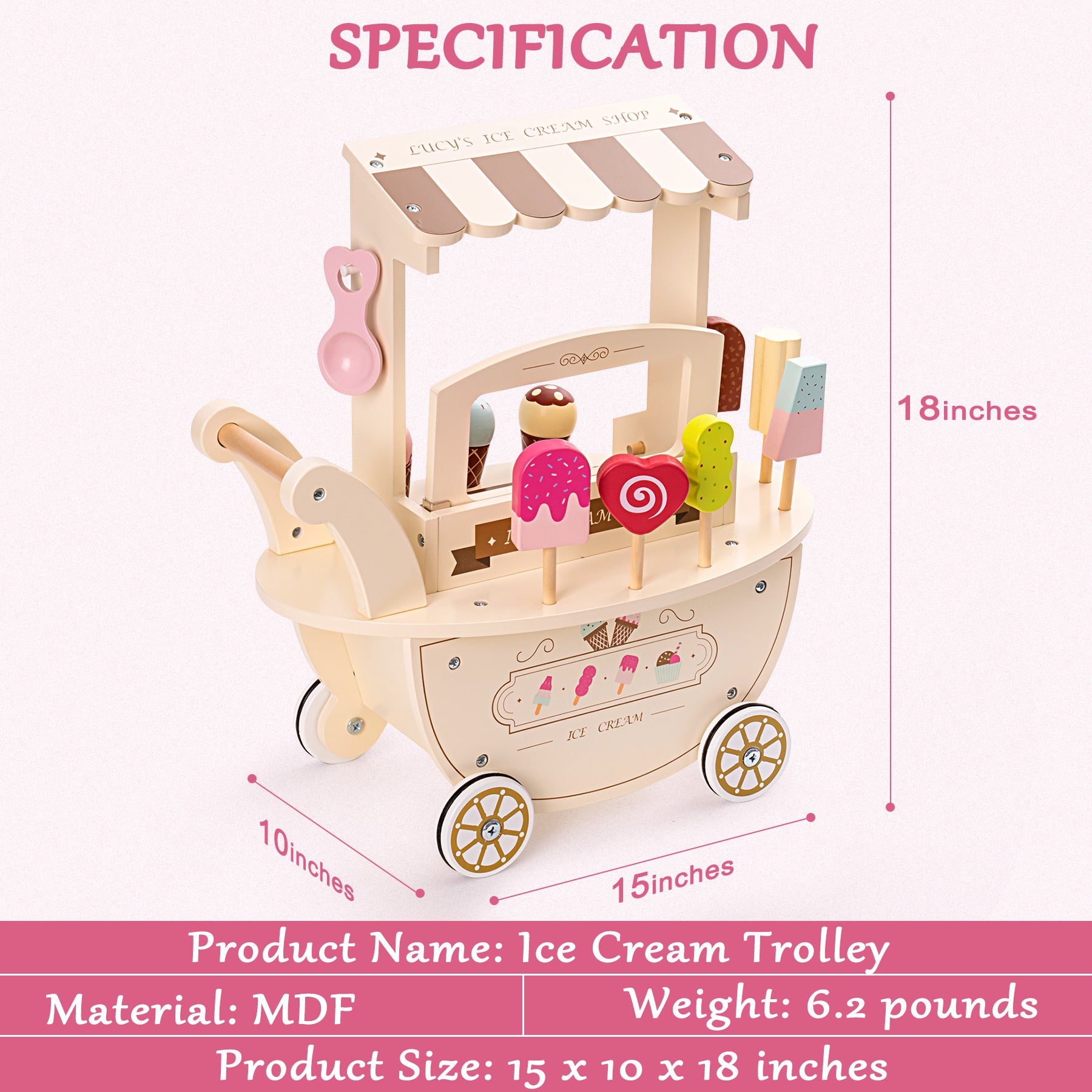 Ice Cream Cart for Kids Toddlers,  Food Toys Gift for Boys and Girls