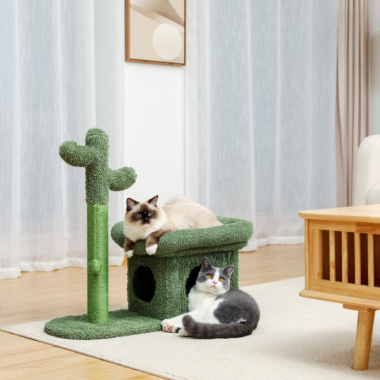 Cat Tree 27.6 inches with Cactus Scratching Posts with Ball and Cat House - Green