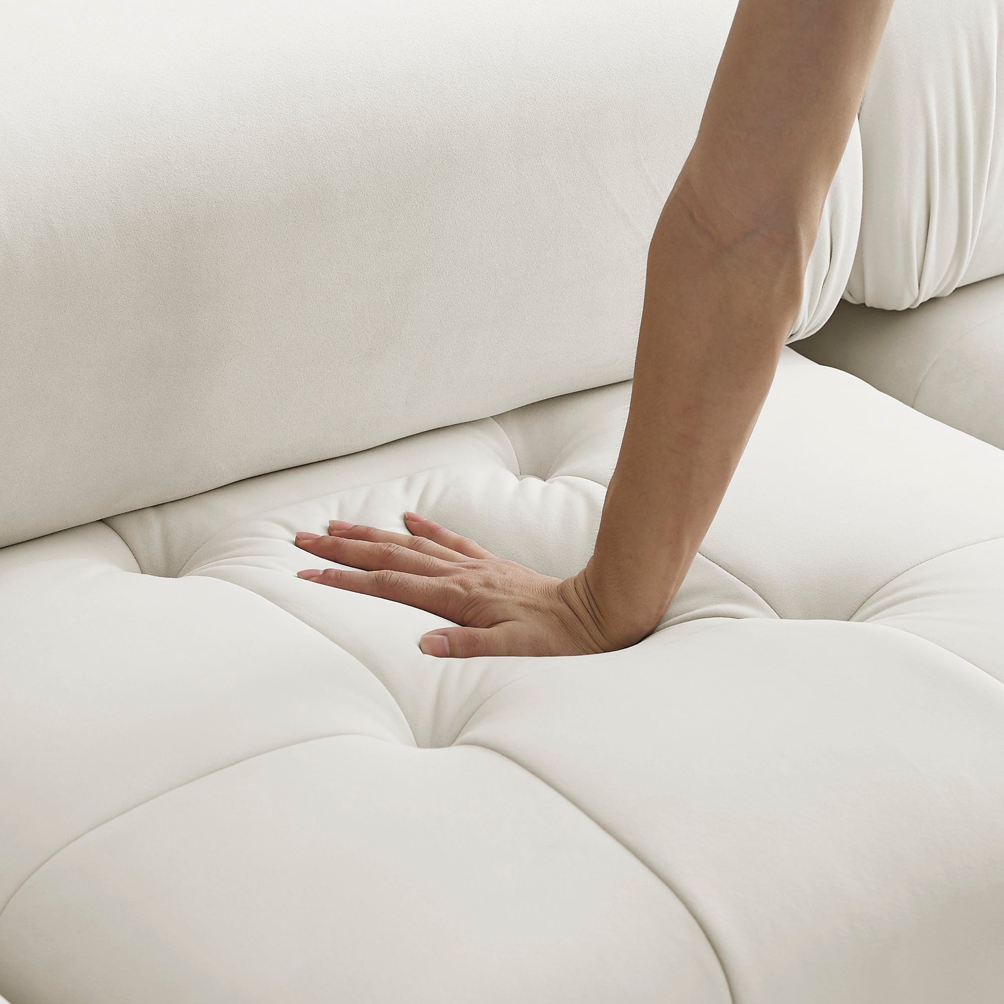 Modular Sectional Sofa, Button Tufted Designed and DIY Combination,L Shaped Couch with Reversible Ottoman - Beige Velvet