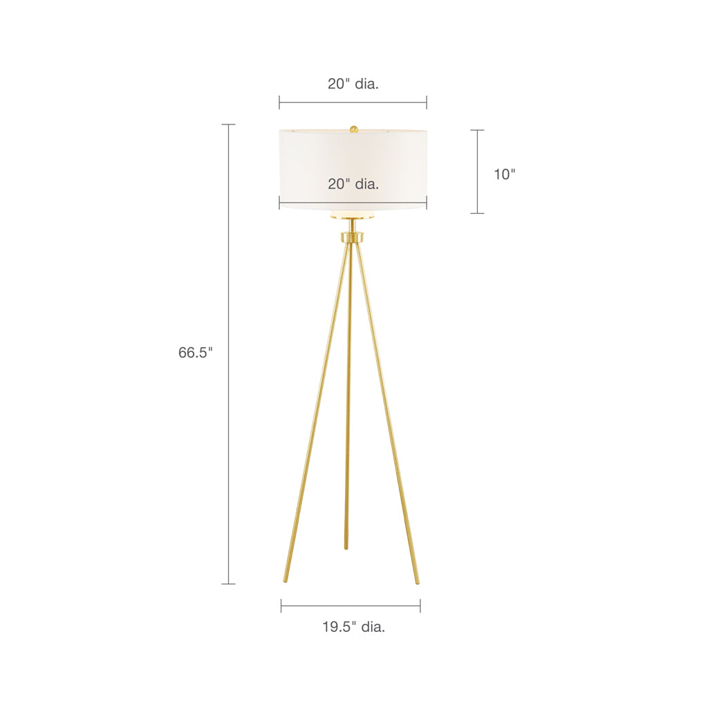 Pacific Metal Tripod Floor Lamp with Glass Shade - Gold