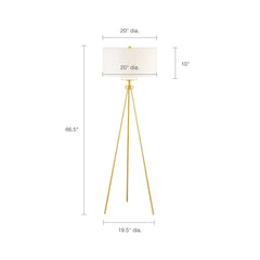 Pacific Metal Tripod Floor Lamp with Glass Shade - Gold