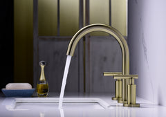 Two Handle High Arc Widespread Bathroom Sink Faucet 3 Hole - Gold