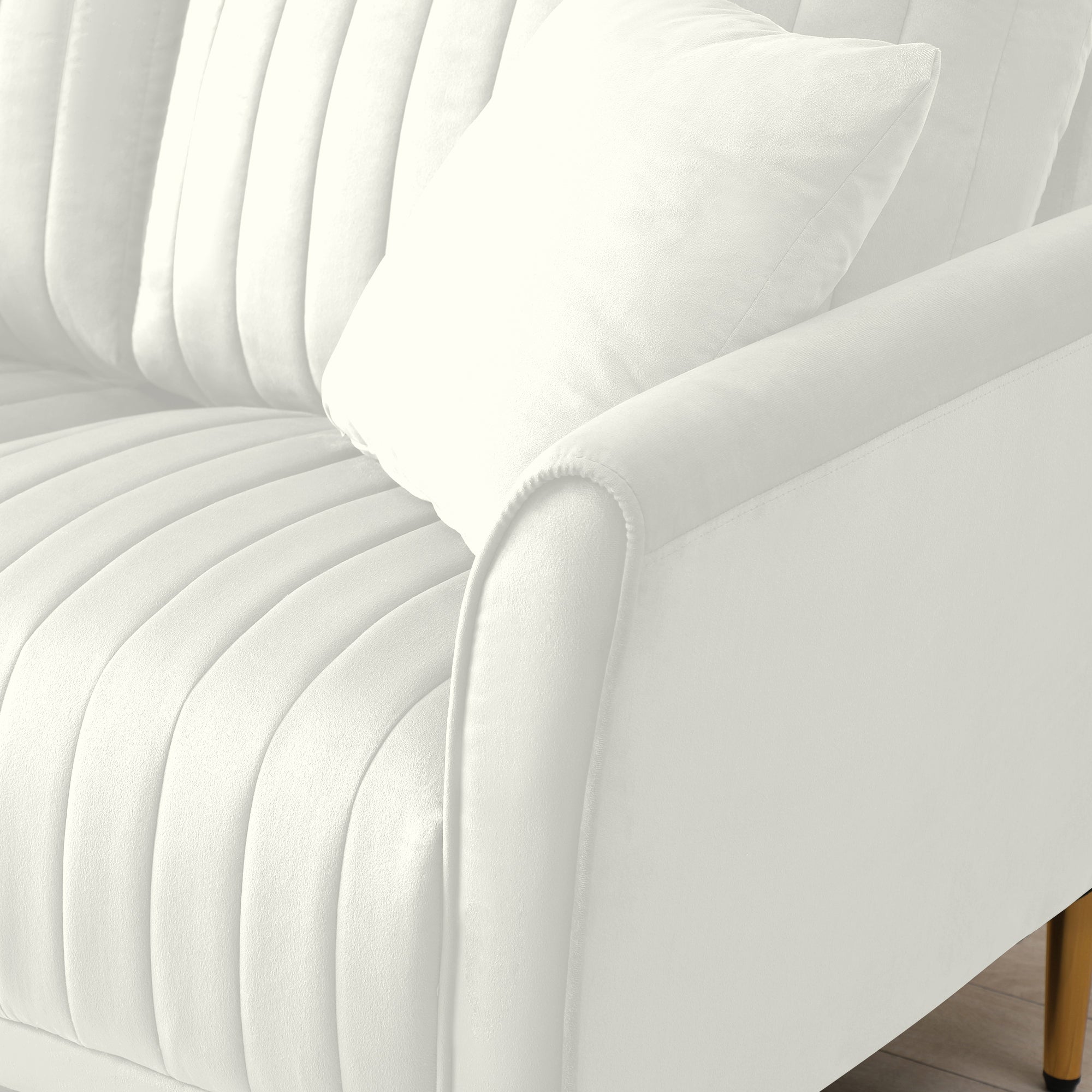 L Shaped Sectional Sofa Couch with Velvet Fabric, Reversible Sectional Sofa - Cream
