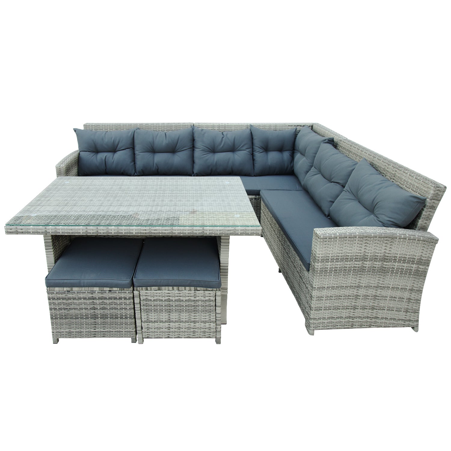6-Piece Patio Furniture Set Outdoor Sectional Sofa with Glass Table, Ottomans for Pool, Backyard, Lawn - Gray