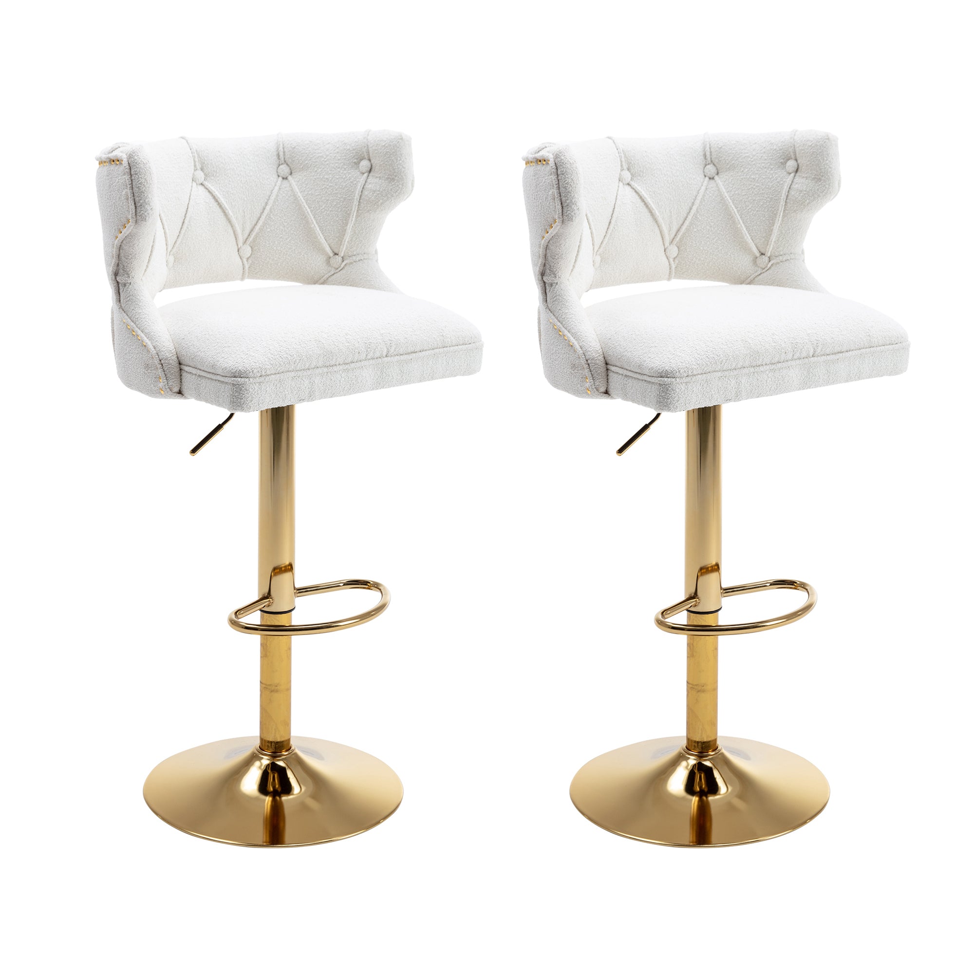 Bar Stools With Back and Footrest Counter Height Dining Chairs (Set of 2) - Boucle Cream