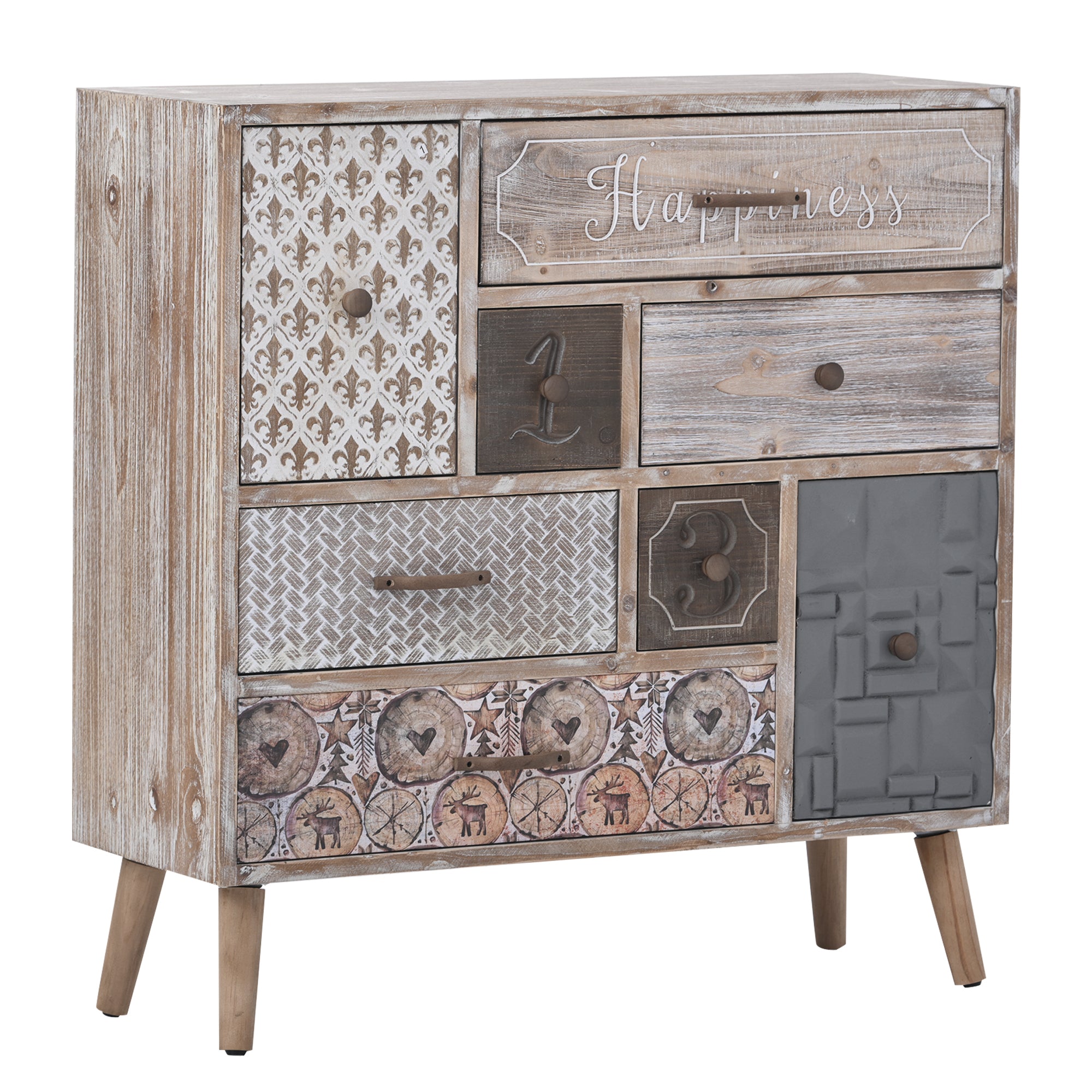 Accent Storage Cabinet with 8 Drawers, Modern Decorative Cabinet with Wood Frame and Colorful Pattern