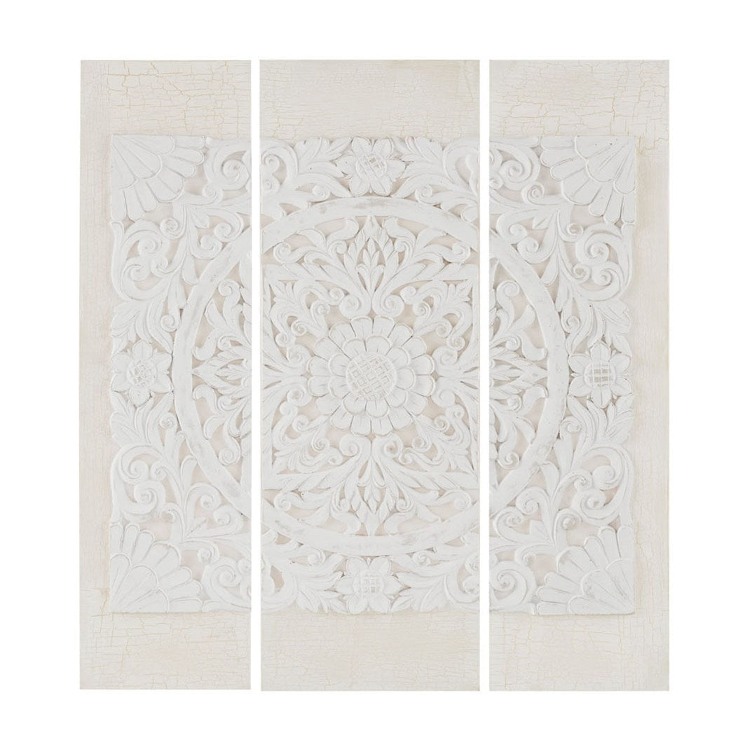 White Mandala Triptych 3-piece Dimensional Resin Canvas Wall Art Set