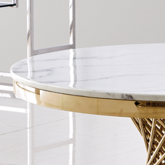 Marble Round Coffee Table with Gold Mirrored Finish