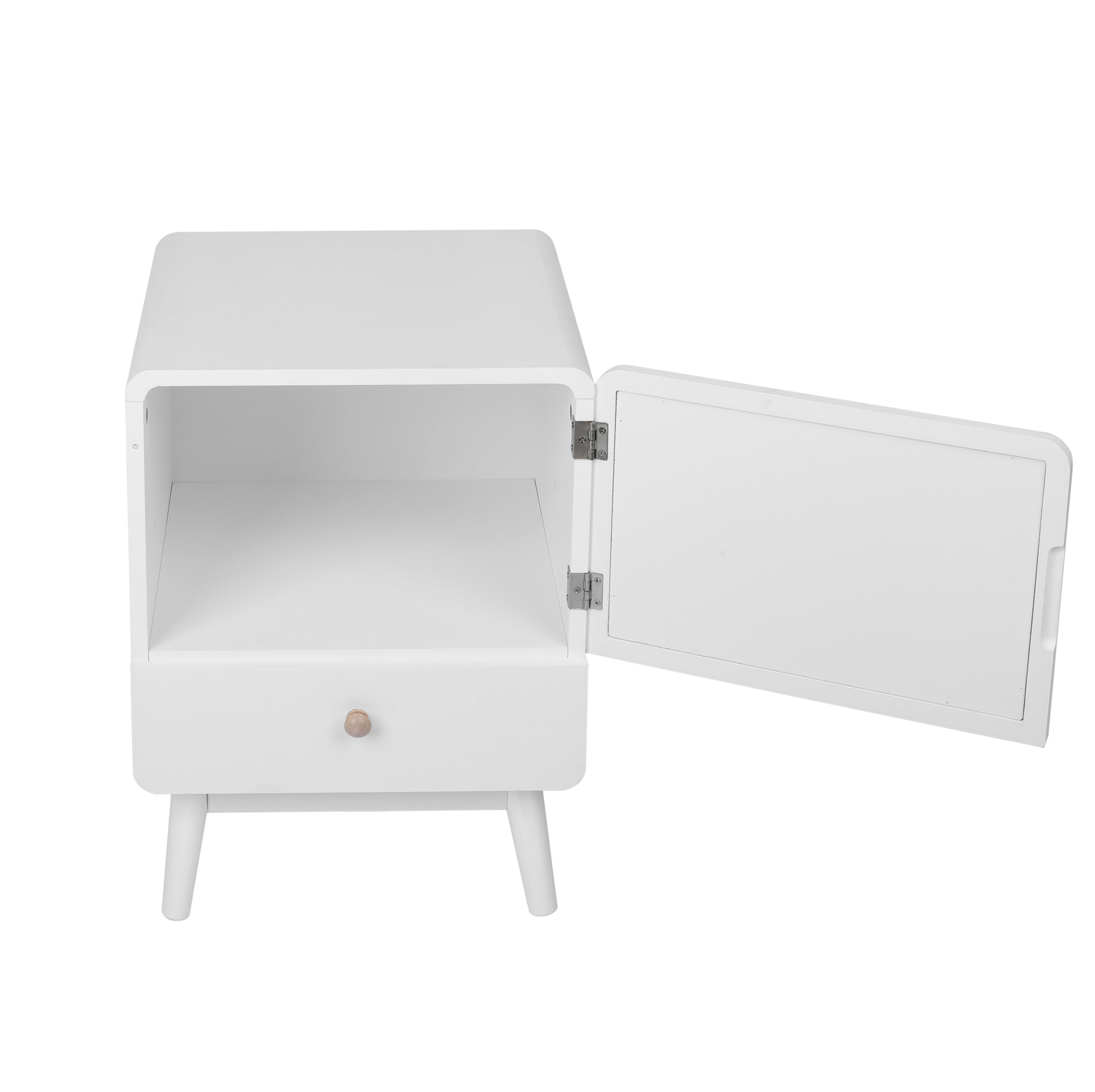 White Nightstand,  Bedside Table with Storage Drawe/ Rattan Door