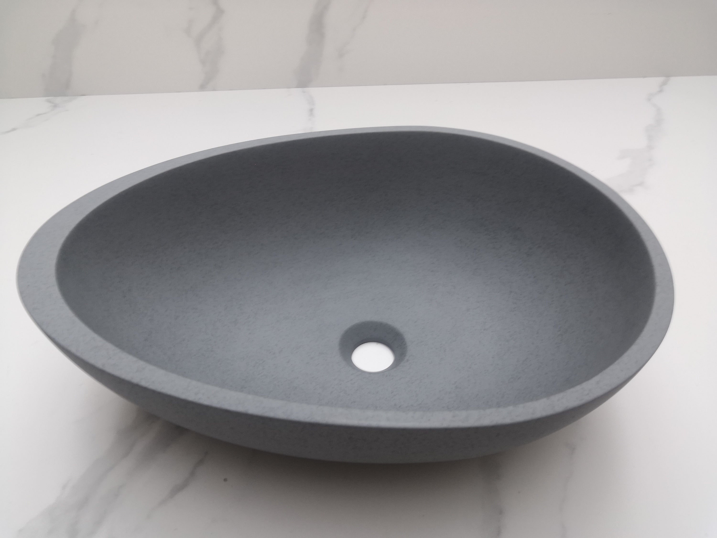 Egg shape Concrete Vessel Bathroom Sink without Faucet and Drain - Grey
