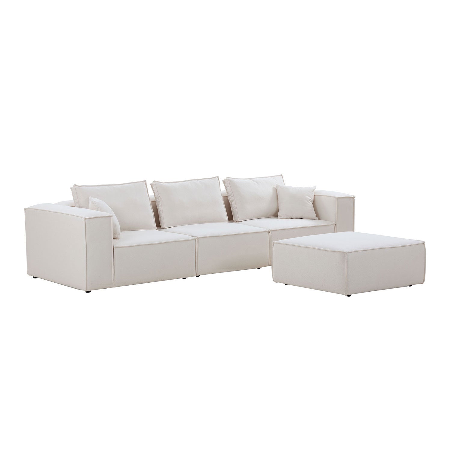 Modular Sectional Living Room Sofa Set, Modern Minimalist Style Couch with Ottoman and Reversible Chaise, L-Shape - White