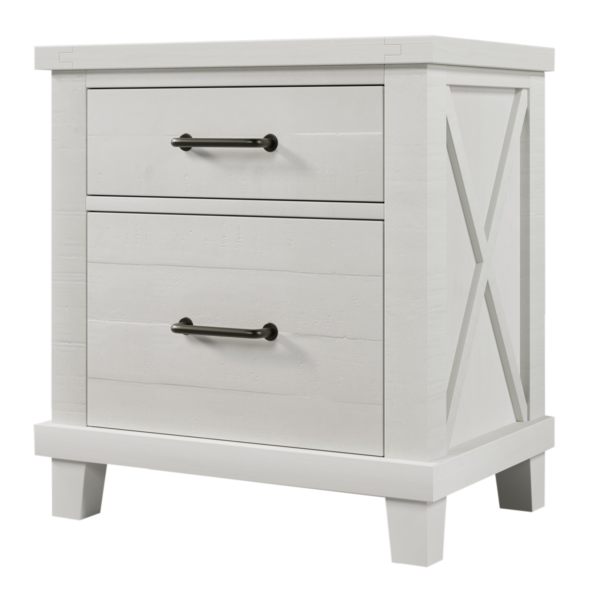 Rustic Farmhouse Style Solid Pine Wood Two-Drawer Nightstand - White
