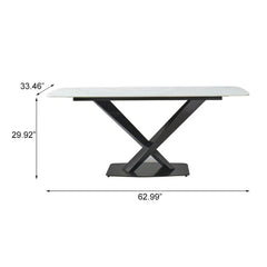 MAICOSY 63" Artificial Stone Dining Table Rectangular Black Metal Frame Leg (chairs not included)