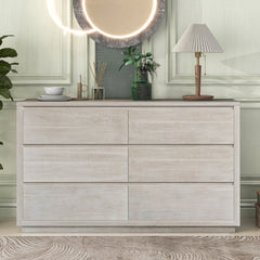 Modern Style Solid Wood 6-Drawer Dresser - Stone Gray