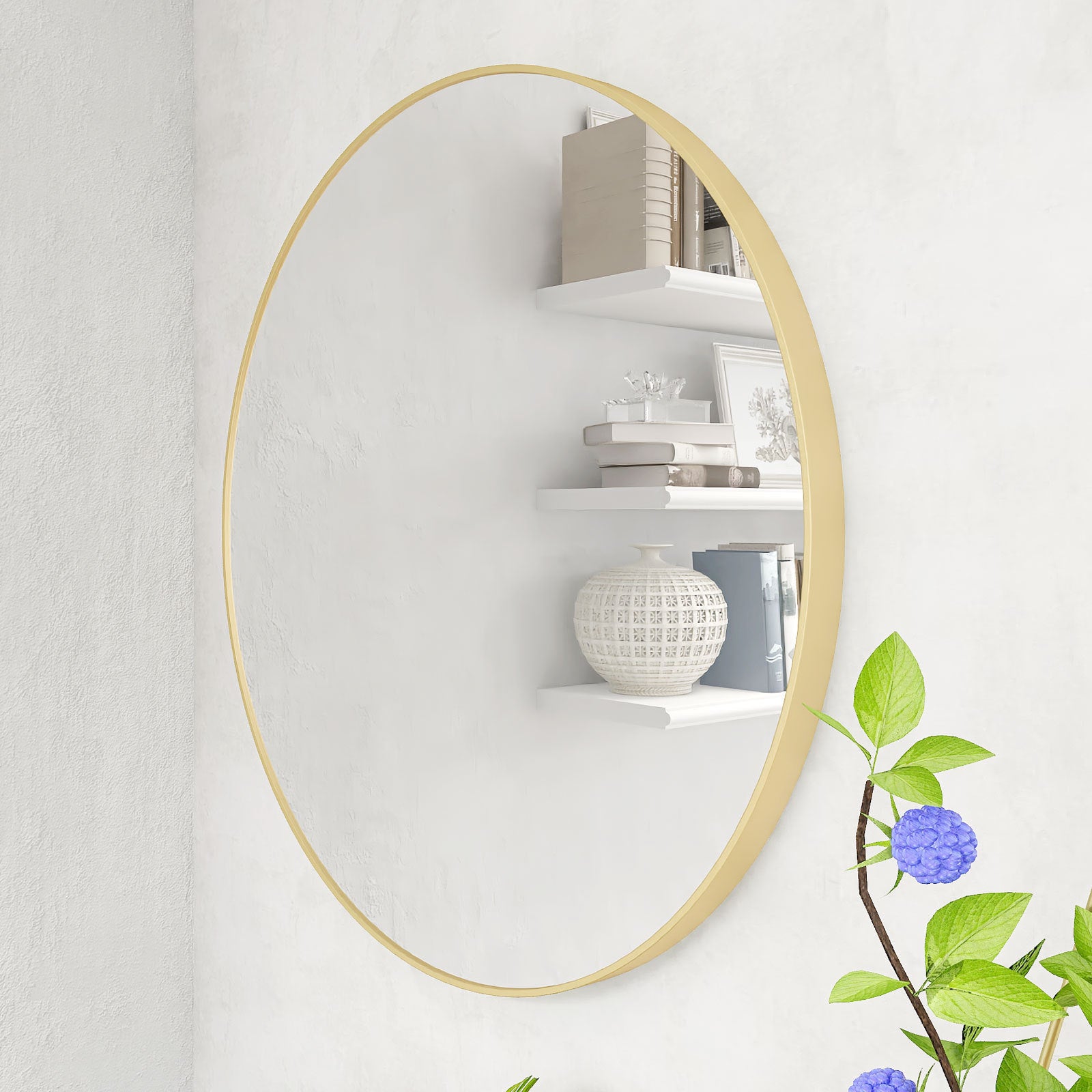 MAICOSY 31.5" Large Gold Round Wall Mounted Mirror Vanity Bedroom Bathroom Decor