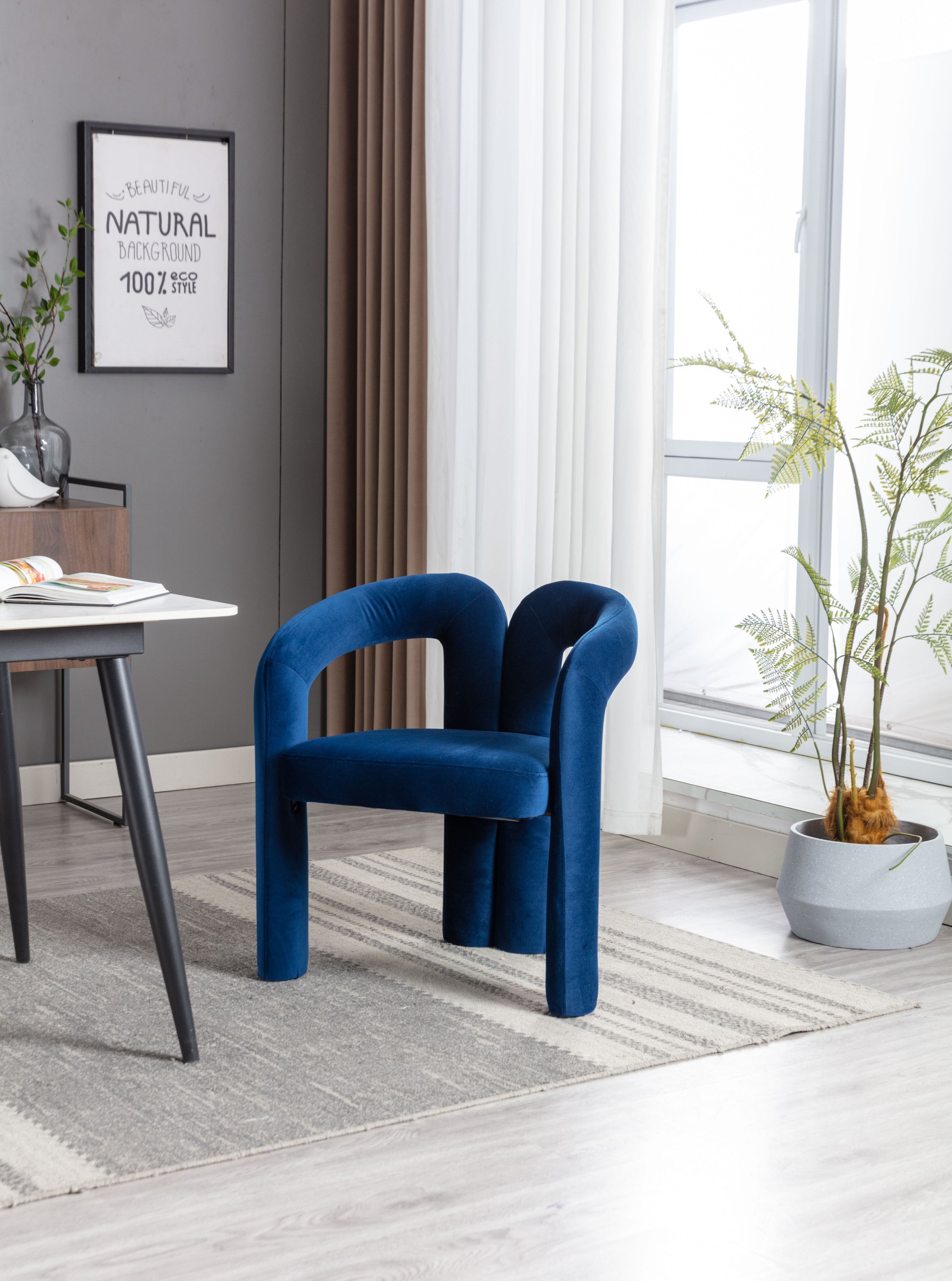 Contemporary Designed  Fabric Upholstered Accent/Dining Chair /Barrel Side Chairs (Set of 2) - Navy