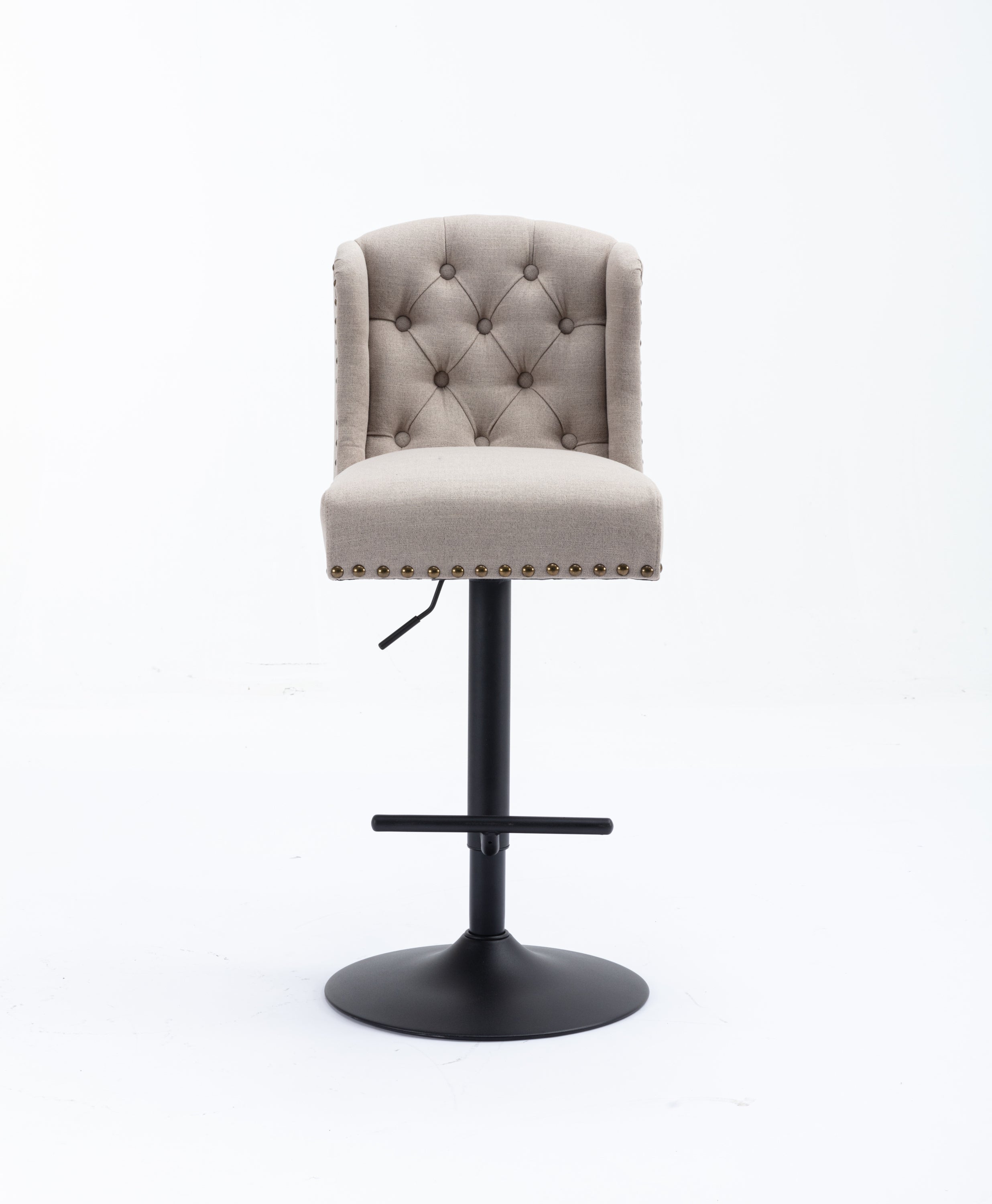Modern Swivel Bar Stools Chair Adjustable Linen Upholstered Stool with Tufted Wing Back (Set of 2) - Cream