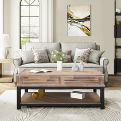 Lift Top Coffee Table with Inner Storage Space and Shelf - Brown Pine