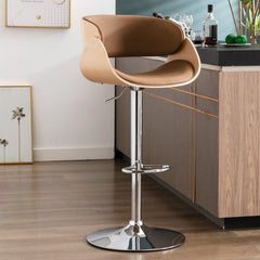 Adjustable/Swivel Bar Stool PU Leather Ecru Bent Wood Bar Chair - Walnut