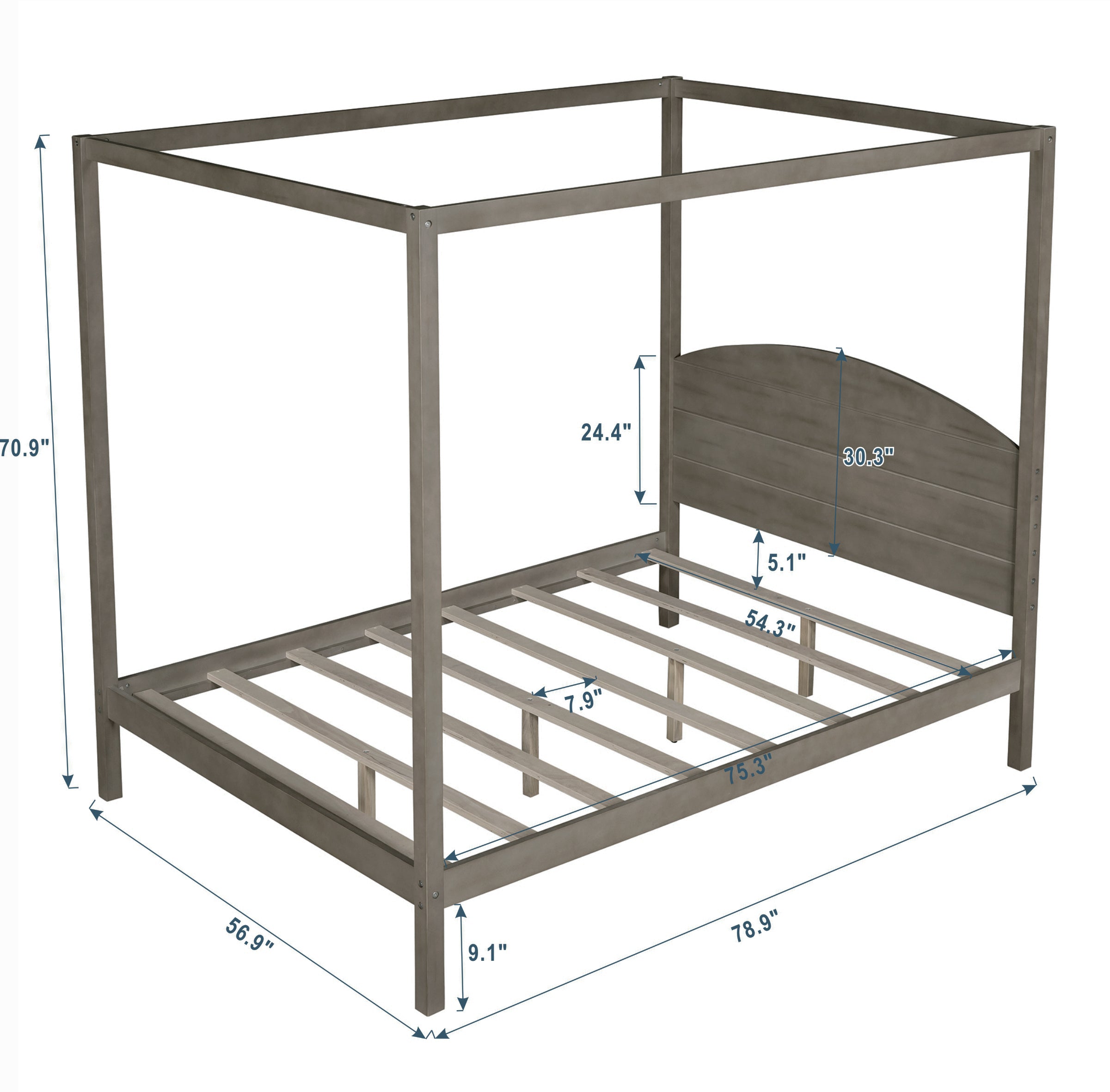 Full Size Canopy Platform Bed - Brown Wash