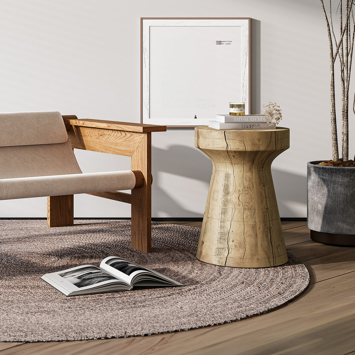 The Rook Rustic Side Table - Wood Pine