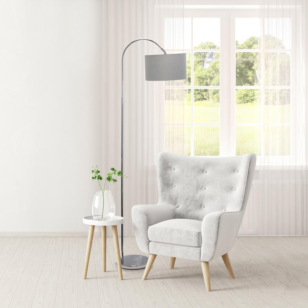 Arched Brushed Nickel Floor Lamp - Grey Shade