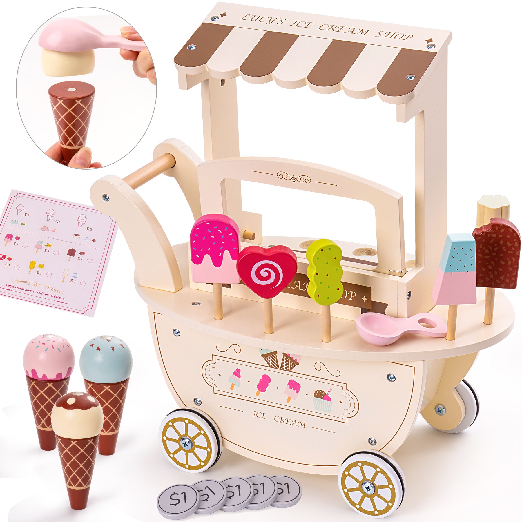 Ice Cream Cart for Kids Toddlers,  Food Toys Gift for Boys and Girls