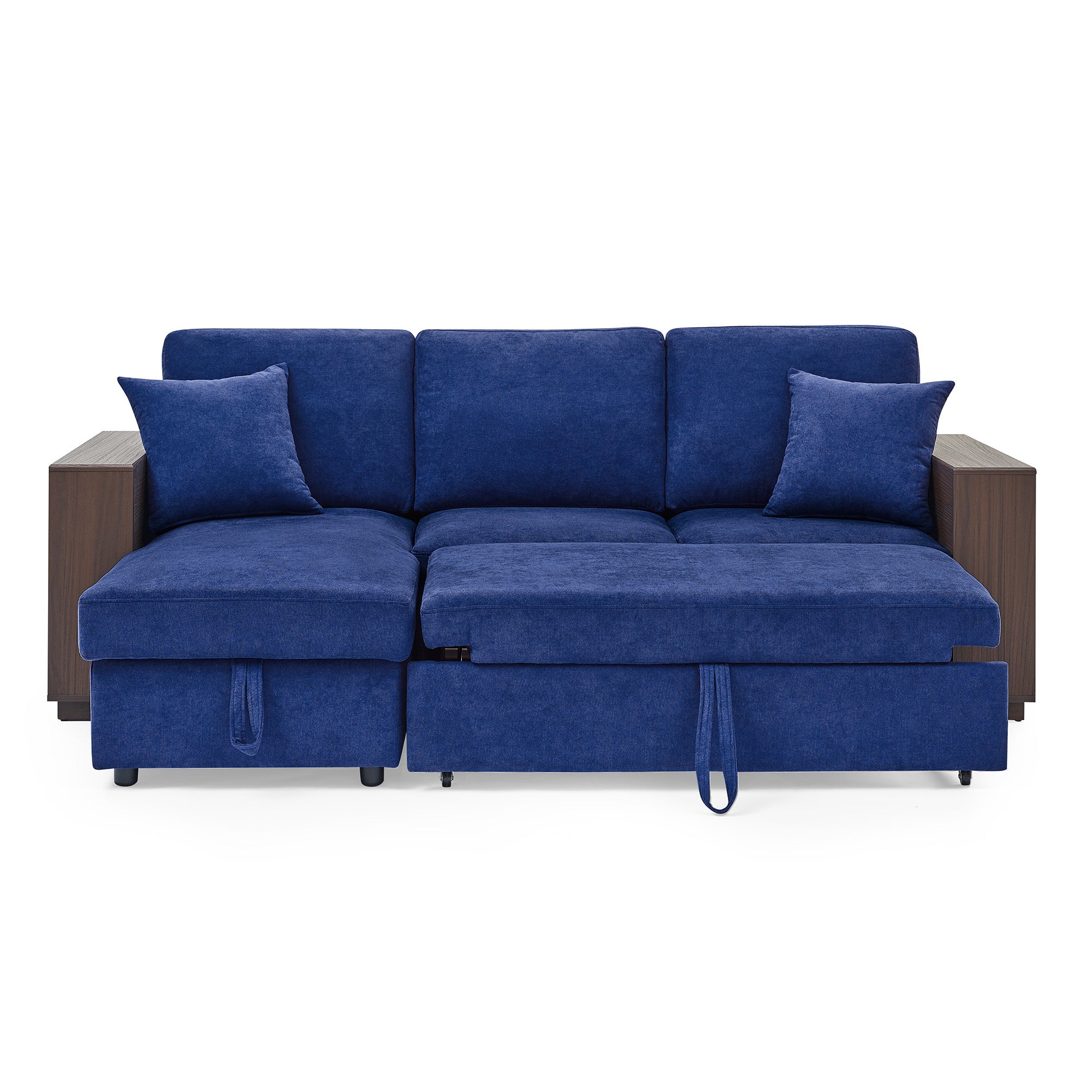 MAICOSY 88" Sleeper Sofa and Reversible Chaise Storage & Two Pillows, Navy Blue