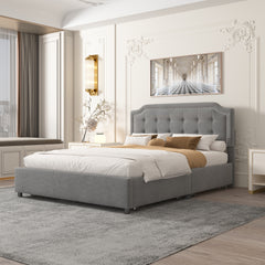 Elegant Queen Size Bed with Classic Headboard and 4 Drawers - Velvet Gray