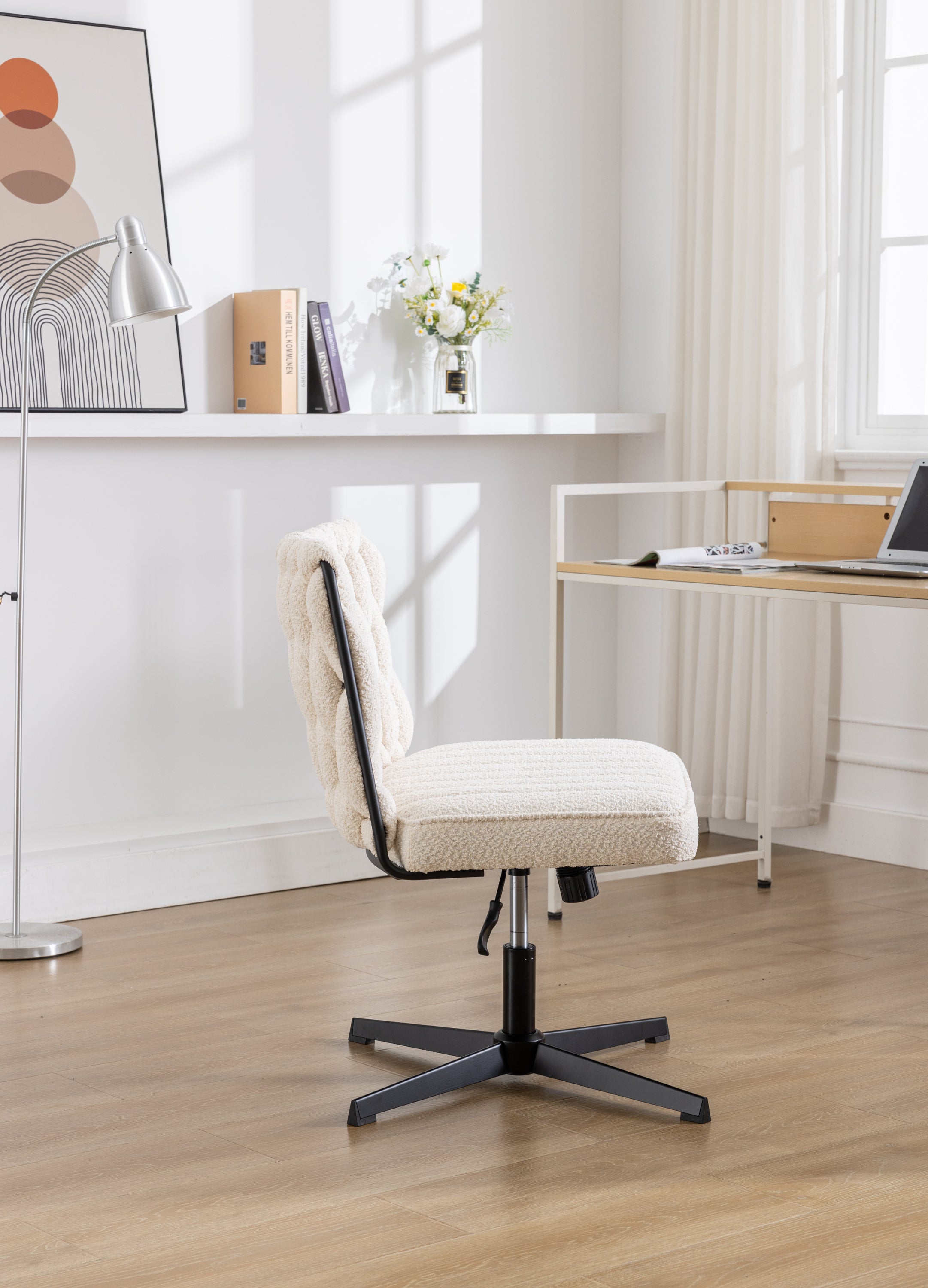 Armless Office Desk Chair No Wheels - White