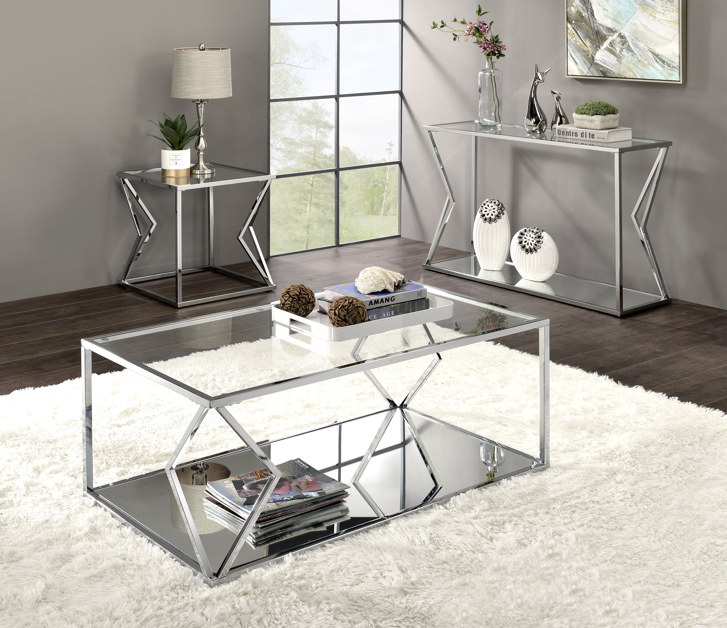 Virtue Coffee Table, Clear Glass & Chrome Finish