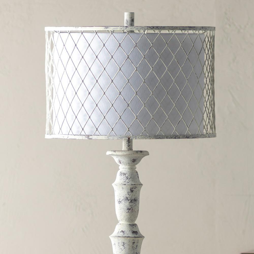 Whitewash Hand-Finished Floor Lamp, Linen Hardback Drum Shade