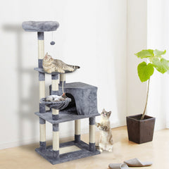Multi-Level Cat Condo with Pentagonal Cat Litter with Plush Toys - Light Gray