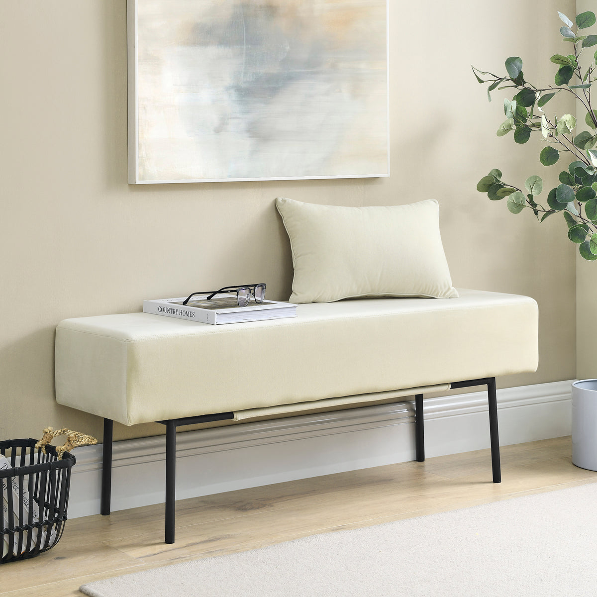 Contemporary Velvet Upholstered Bench ( 45'' x13''x 17''）- Beige