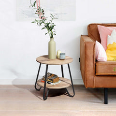 MAICOSY Round Coffee Tables 2 Tier Storage Table Farmhouse Small Side Table