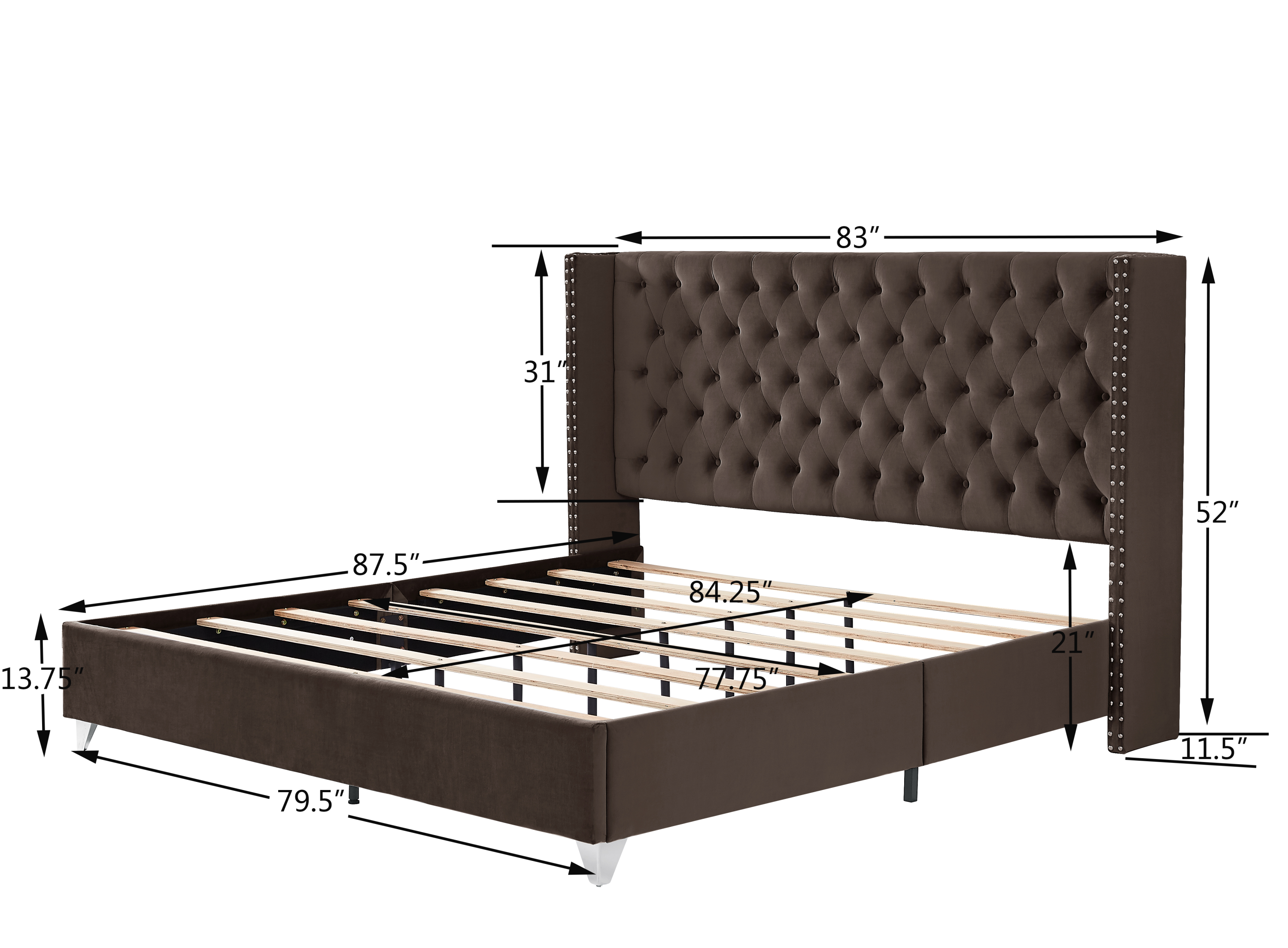 King Bed Button Designed Headboard - Brown