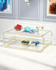 Gold Stainless Steel With Acrylic Frame Clear Glass Top Coffee Table