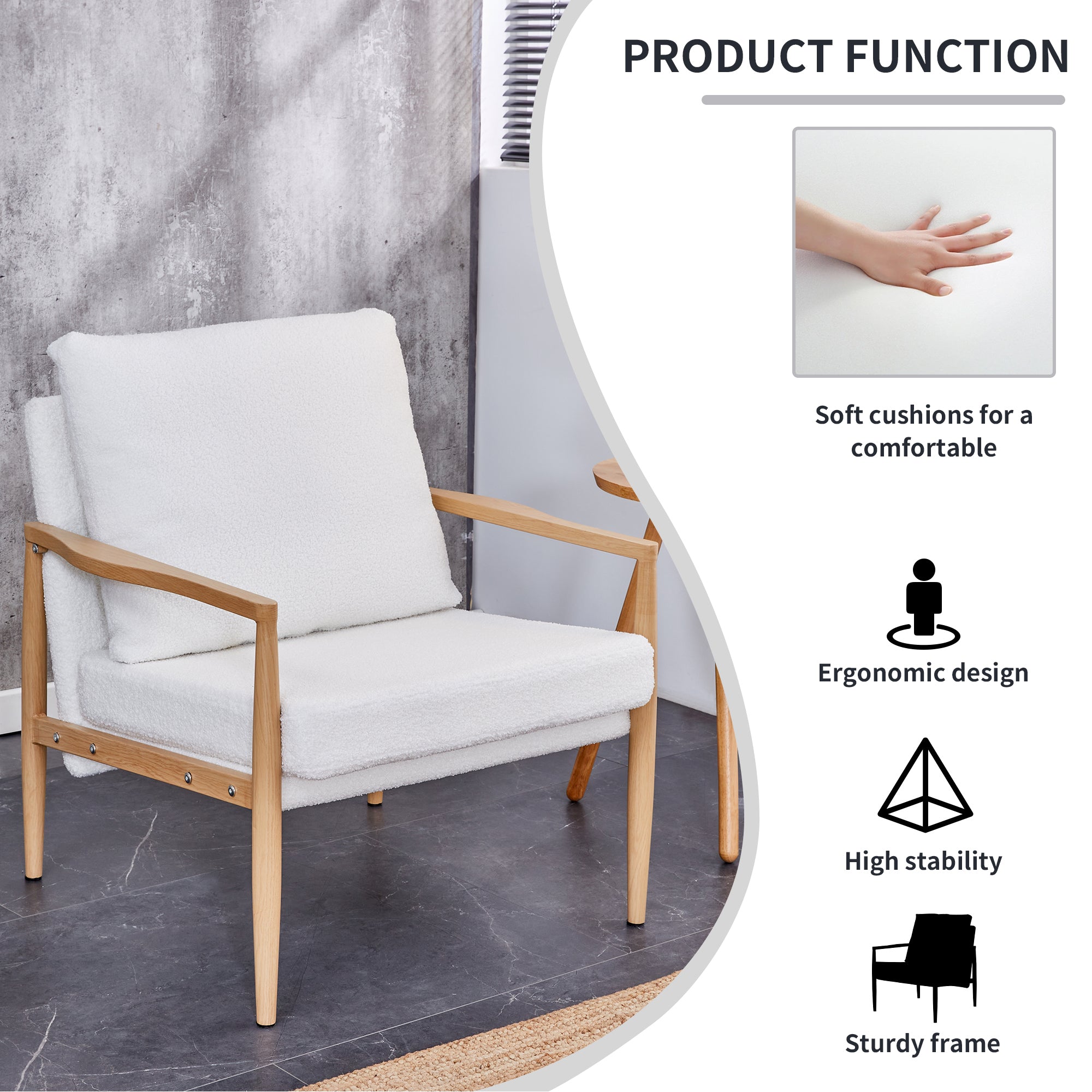 Teddy Velvet Accent Arm Chair Mid Century Modern - White
