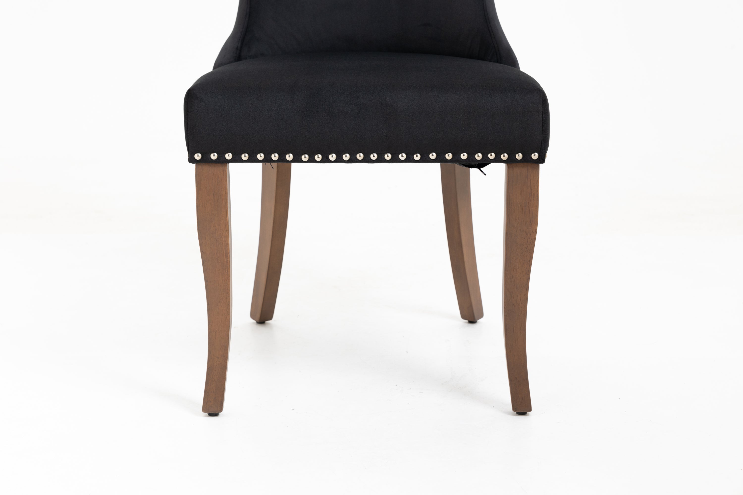 Velvet Upholstered Dining Chairs with Designed Back and Nailhead trim and Solid Wood Legs (Set of 2) - Black